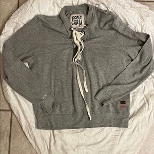 Peace Love World Heather Gray Lace-Up Sweater